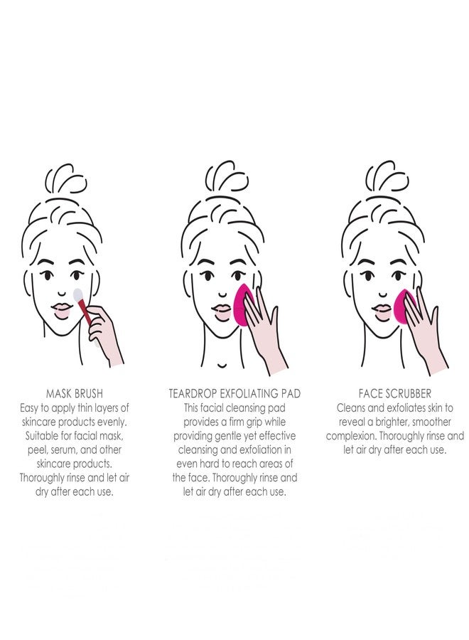 Expressions 3pc Facial Cleansing Kit - Silicone Face Scrubber, Exfoliating Face Sponge, and Dual Ended Mask Applicator | Esthetician Supplies & Spa Accessories for Women - Image 5